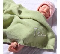HDLOVE 100x80cm Personalised Baby Blanket, Cotton Knitted Blanket Personalized Embroidered Name Baby Boy Baby Girl Soft Blanket Baby Shower Breathable Stroller Blanket(Green,Embroidery name)