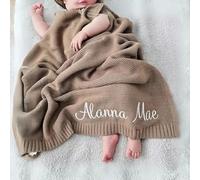 HDLOVE 100x80cm Personalised Baby Blankets, Cotton Knitted Blanket Personalized Embroidered Name Baby Boy Baby Girl Soft Blanket Baby Shower Breathable Stroller Blanket(Camel,Embroidery name)