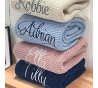 HDLOVE 100x80cm Personalised Baby Blankets, Cotton Knitted Blanket Personalized Embroidered Name Baby Boy Baby Girl Soft Blanket Baby Shower Breathable Stroller Blanket(GRAY,Embroidery name)