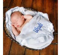 HDLOVE 90X90CM Personalised Baby Blankets, Personalized Baby Blanket Satin Decoration, Custom Embroidered Name, Baby Shower Or Pregnancy Gift, Creating Extraordinary Touch(BLUE,Embroidered name)