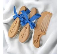 HDLOVE Custom Baby Registry Essential, Wooden Baby Hairbrush Set with Massage Comb, Personalized Engraved Infant Name and Birth Date, Thoughtful Gift for Toddler's First Comb One's Hair