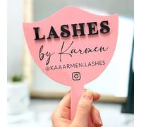 HDLOVE Custom Eyelash Acrylic Technician Prop And Mirror, Personalized Handheld Mirror Social Media Prop Lash Extension Face Paddle Lash Room Decor Aesthetics Signage(Pink)