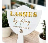 HDLOVE Custom Eyelash Acrylic Technician Prop And Mirror, Personalized Handheld Mirror Social Media Prop Lash Extension Face Paddle Lash Room Decor Aesthetics Signage(White)