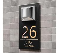 HDLOVE Custom Solar Door Signs, Personalized LED Lighted Door Plaques with Street Name and Numbers, Outdoor Address Plaque for Front Wall, Solar-Powered House Number for Home (7.8 * 12.6inch)