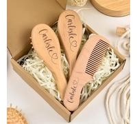 HDLOVE Personalize Baby Hairbrush, Custom Engraved Name and Birth Date, Wooden Baby Comb, Fine Bristles for Infant Hair Cradle Cap Brush, Thoughtful Baby Shower Gift for Girls/Boys
