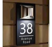HDLOVE Personalized Solar House Number Plaques, Custom Light Up Door Sign with Name and Numbers, Weatherproof Outdoor Address Plaque for Wall, Modern House Number Signs for Garden Yard(7.8*12.6inch)