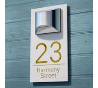 HDLOVE Personalized Solar Numbers for Outside, Custom Engraved LED Door Sign with Light, Modern Outdoor Address Plaque for Garden Yard, Weatherproof House Number for Home Decoration(7.8 * 12.6inch)