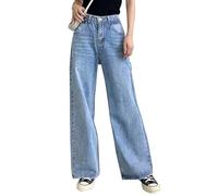 HDLTE Baggy Wide Leg Jeans for Women High Waisted Trendy Flare Jeans Boyfriend Denim Pants with Patch Pockets, Light Wash, M