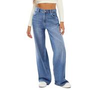 HDLTE Baggy Wide Leg Jeans Non-Stretch Fabric High Waist Loose YKK Zipper for All Leg Types Suitable for All Kinds of People, Light Blue, S