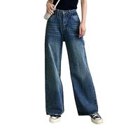 HDLTE Women Wide Leg Jeans High Waist Baggy Jeans for Women Loose Boyfriends Jeans Denim Pants Y2K 90s, Deep Blue, XL