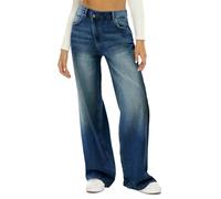 HDLTE Women Wide Leg Jeans High Waist Baggy Jeans Loose Boyfriend Jeans Denim Pants Y2K, Crossover Deep Blue, 14