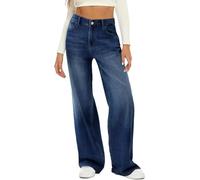 HDLTE Women Wide Leg Jeans High Waist Baggy Jeans Loose Boyfriend Jeans Denim Pants Y2K, Dark Wash-02, 14