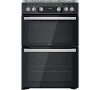 HDM67G0C2CB 60cm Freestanding Gas Cooker with Double Oven, 10-Level Flame Control, Cast Iron Pan Supports, Easy Clean Enamel, Black Finish
