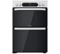 HDM67V9CMW 60cm Double Oven Electric Cooker with Ceramic Hob, Multifunction Main Oven, Fan Cooking, Easy Clean, White, Freestanding Electric Cooker