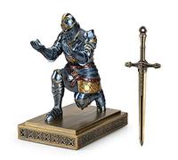 HDMbigmi King's Guard Knight Pen Holder, Pen Stand, Desk Organizer and Accessories, Resin Pen Holder as Gift with a Fancy Sword for Office and Home (Blue)