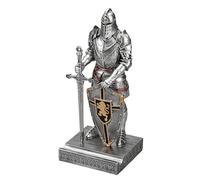 HDMbigmi King's Guard Knight Pen Holder Statue with Shield for Desk Silver