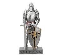 HDMbigmi King's Guard Knight with Shield Desktop Accessories Statue Medieval Knight Ornament Paperweight for Office and Home Top Collection as Gift 12.60 Inch (Silver)