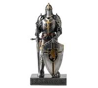 HDMbigmi King's Guard Knight with Shield Desktop Accessories Statue Medieval Knight Ornament Paperweight for Office and Home Top Collection as Gift 12.60 Inch (Iron)