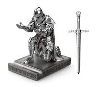 HDMbigmi King's Guard Leader Cloak Warrior Knight Pen Holder Mobile Phone Stand, Ornament Knight Statue, Pen Stand Paperweight for Office and Home (Silver)