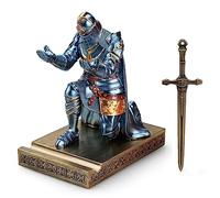 HDMbigmi King's Guard Leader Knight Pen Holder Warrior Mobile Phone Holder Knight Statue Paperweight for Office Home (Blue)