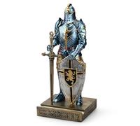 HDMbigmi King's Guard Ornament Knight Statue for Desk, Desktop Accessories Pen Holder Pen Stand Paperweight for Office and Home (Blue)