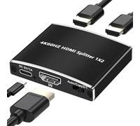 HDMI 2.0 Splitter 1 in 2 Out,4K@60Hz HDCP HDR 18.5 Gbps UHD D-olby Vision Atmos Scaler 4K 1080P Dual Monitors HDMI 2.0 Splitter 1 in2 out for PS5,SkyQ,Fire Stick, BluRay, Projector