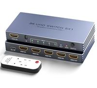 HDMI 2.1 Splitter - New Upgrade 5 in 1 Out 4k@240Hz HDMI Splitter Port Expander Support 3D/HDR/HDCP2.3, 8K Hdmi 2.1 Switch with Power Adapter Compatible with PS 5/4/3 Xbox Switch DVD Player TV PC