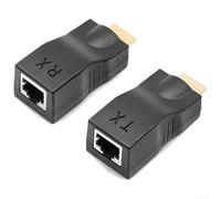 HDMI-Compatible Extender 4K@30Hz over CAT5e/For CAT6 LAN Cable up to 30m, HD Video Signal Booster Adapter for Projector Monitor TV, and Play, Black(Black)