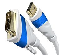 HDMI DVI adapter cable with A.I.S. shielding - 0.5m (bi-directional monitor cable, 24+1 Pin, connect HDMI device to DVI monitor or vice versa, Full HD/1080p, white) - by CableDirect