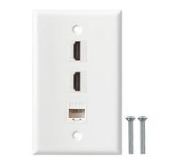 HDMI Ethernet Wall Plate - 2 Port 4K HDMI Keystone, 1 Port Cat6 Keystone Wall Plate Female to Female-White