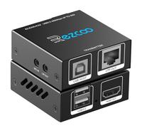 HDMI KVM Extender USB to RJ45 Over Cat5e/6/7 1080P@60Hz up to 150ft/50M, HDMI Over Ethernet Transmitter Receiver Support Keyboard Mouse 2 Ports USB2.0 Hub POE Stereo Audio and Microphone,