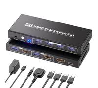 HDMI KVM Switch 1 Monitor 2 Computers, USB 3.0 4K60Hz 2 Port KVM Switch, 2 PCs Share 1 Monitor and 1 Set of Keyboard Mouse, 4 USB 3.0 Ports for Peripheral