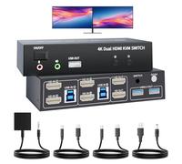 HDMI KVM Switch 2 Monitors 2 Computers 4K@60Hz USB 3.0 KVM Switcher Share Dual Monitor Extended Copy Display and 3 USB Devices Keyboard Mouse