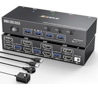 HDMI KVM Switch 2 Monitors 3 Computers 4K@60Hz, , Dual Monitor KVM Switch for 3 Computers Share 2 Monitor and Keyboard Mouse Printer, Wired Remote and 5 Cables Included