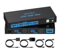 HDMI KVM Switch 2 PC 1 Monitor Support 4K@60Hz USB 3.0 KVM Switches for 2 computers Share 1 Monitor and 4 USB 3.0 devices such as Keyboard Mouse Printer. Power Adapter and Wired Controller Included