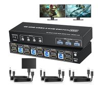 HDMI KVM Switch 4 Computers 2 Monitors, 4 Computer Dual Monitor KVM Switcher HDMI 4 in 2 Out USB 3.0 4K@60Hz Sharing Keyboard and Mouse, Support Extended/Copy Mode, with Wired Controller 4XUSB Cables