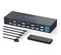 HDMI KVM Switch 4 Computers 2 Monitors 4K@60Hz EDID Emulation USB3.0 4 Port KVM Switch for 4 PCs Share 2 Monitor and 4 USB Devices, Such as Keyboard Mouse Printer, with Controller and 4 USB Cables