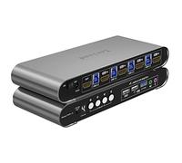 HDMI KVM Switch 4 in 1 Out with Hotkey Mouse Switching, Audio Mic Support, 4K@60Hz, USB 3.0 Hub, Digital Display, Terived Aluminum KVM with Cables Included