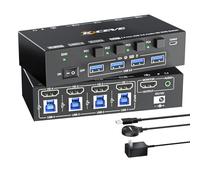 HDMI KVM Switch 4 Ports with Audio, KCEVE 8K@60Hz USB 3.0 4 PC KVM Switcher Box with EDID Emulator for 4 Computers Share Mouse Keyboard and Monitor