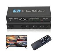 HDMI Multi-Viewer 4X1, Seamless Switcher 4 in 1 Out, Quad Multi Viewer Switcher with IR Remote, Supports 4K 30Hz, 1080P@60Hz, 5 Display Modes Multiviewer Switch for Security Camera, Gaming Consoles