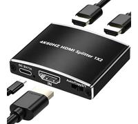 HDMI Splitter 1 In 2 Out, 4K@60Hz 1x2 1080P 120Hz HDCP HDR 18Gbps UHD D-olby Vision Atmos Scaler 4K EDID 1080P Dual Monitors HDMI 2.0 Splitter 1 in2 out for PS5,SkyQ, Fire Stick BluRay Projector