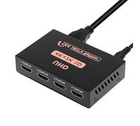 HDMI Splitter 1 in 4 Out, 4K@30Hz HDMI Hub with Power Cable - 4 Way Box for UHD Audio/Video Sync, Supports HDTV/Projector/PC/Laptop/PS3/DVD (Black, USB Power Cable)