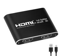 HDMI Splitter 1x2 with Amplifier - 4K@30Hz 1080P Full HD 3D HDMI Extender, Supports Deep Color/DTS-HD/Dolby True HD, 10m Transmission for 1080P 5m for 4K, Dual Output for TV/Projector/Blu-ray