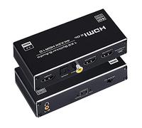 HDMI Splitter Audio Extractor, 1 in 2 Out HDMI Splitter with 3.5mm Audio Jack + Coaxial + Optical Toslink SPDIF for Dual Monitors Duplicate/Mirror Only, Support HDMI 2.0 1080P/ 3D/ 4K HDR 10
