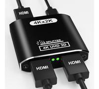 HDMI Splitter, HDMI Splitter 1 in 2 Out for Dual Monitors Supports 4K 3D Full HD 1080P, HD Monitor Adapter Compatible for PS4 Fire Stick HDTV(1 Source to 2 Displays), Aluminum