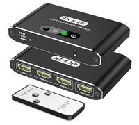 HDMI Switch 3 In 1 Out, 4K@60Hz HDMI Switcher Selector with Remote Control, Supports 4K 3D HD Monitor, Compatible with Laptop/PC/DVD Blu-Ray/PS5/PS4/Xbox/HDTV/Roku TV PC and More(Black)