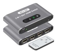 HDMI Switch 3 In 1 Out, Aluminum HDMI Splitter with Remote, HDMI Switcher Supports 4K 3D HD Monitor, Compatible with Laptop/PC/DVD Blu-Ray/PS5/PS4/Xbox/HDTV/Roku TV PC and More(Sliver)