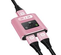 HDMI Switch 4K@60Hz, Bi-directional Switcher 2 In 1 Out / 1 In 2 Out, Aluminum Design, HDMI Splitter Supports 3D, 1080P, Compatible with TV Box, Laptop, PS3/4/5, DVD (Cable Not Included) - Pink