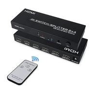 HDMI Switch Splitter 2 in 4 Out, 4K@60Hz HDMI Switch with Remote and Audio Out, Support 3D 1080P HDCP2.2 HDR for PS4, Xbox, HDTV, Blu-ray Player