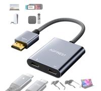 HDMI to USB-C AR Glasses Adapter, 4K@60Hz 2K@120Hz HDR, HDMI Source to USB-C Display for PS5, Xbox, Switch, Laptop to XREAL Rokid VITURE RayNeo, Braided Cable, Alu. Alloy, Power Cable Included
